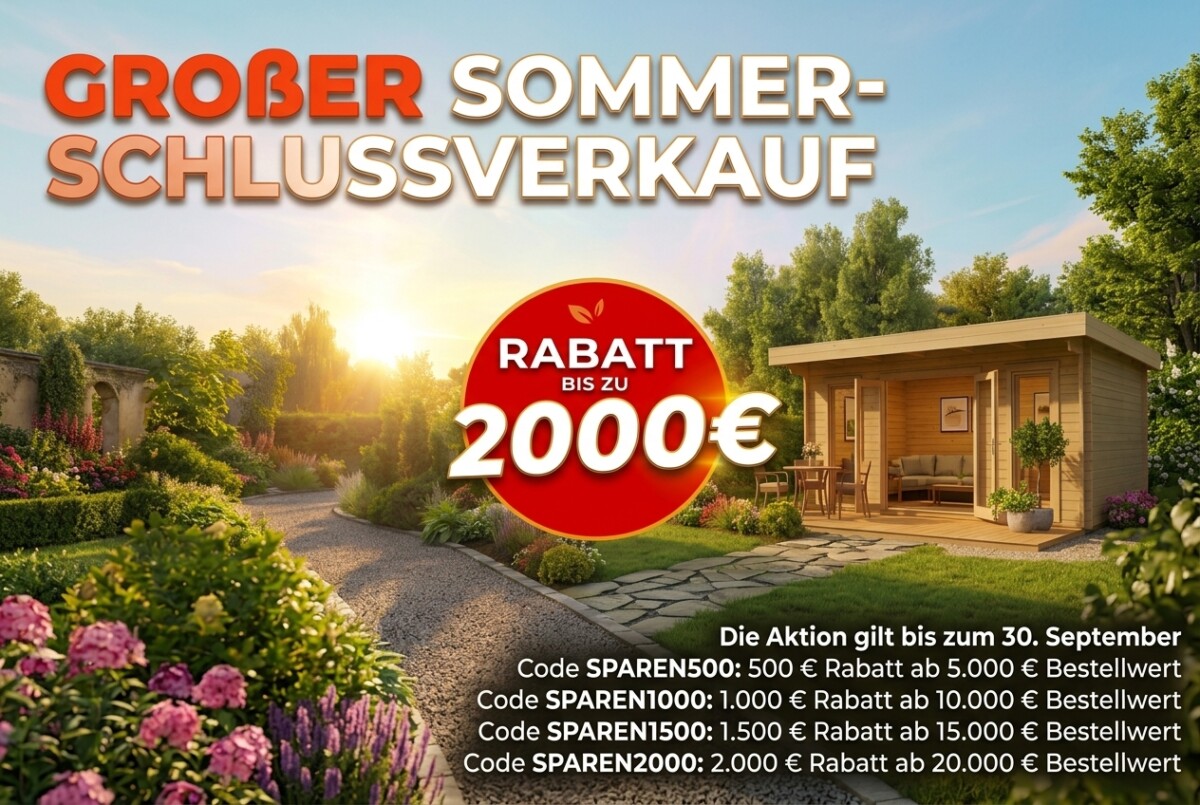 hansagarten24-sommer-schlussverkauf-2026-mobile Großer Sommer-Schlussverkauf bei Hansagartenhaus – bis zu 2.000 € Rabatt auf Gartenhäuser, gültig bis 30. September