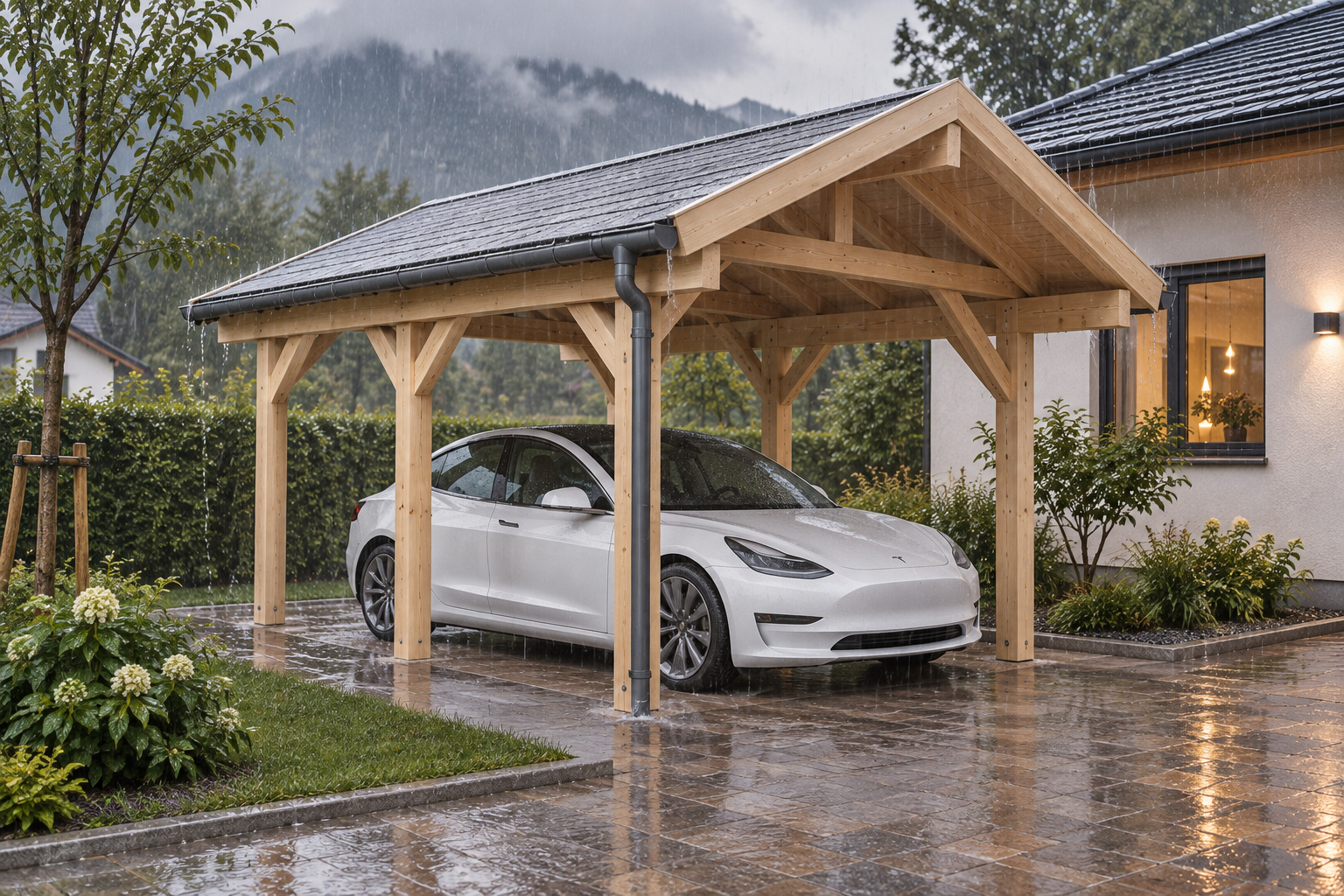 Carport mit Dachrinne