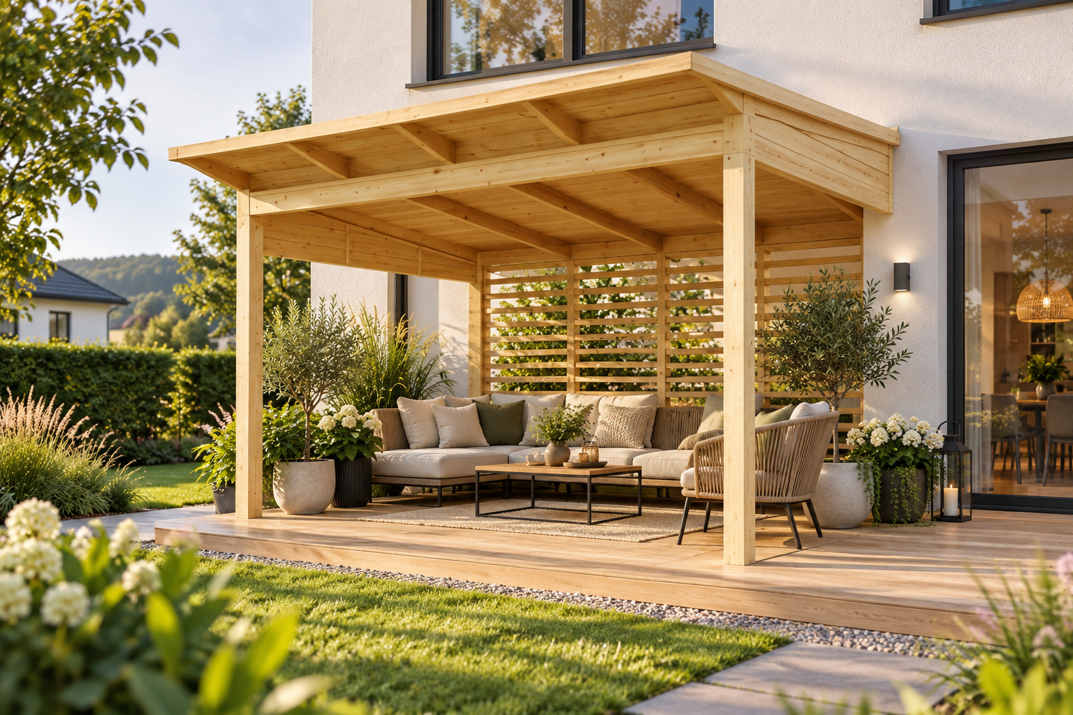 Holzpergola direkt am Wohnhaus